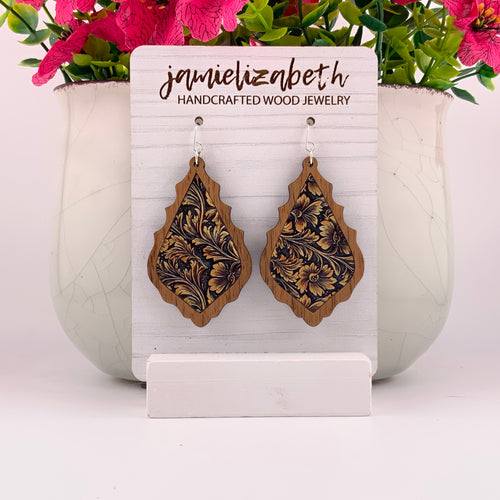 Tan Tooled Acrylic - Earrings