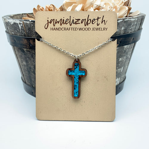 Turquoise Print Cross - Earrings or Necklace