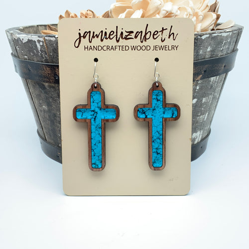 Turquoise Print Cross - Earrings or Necklace