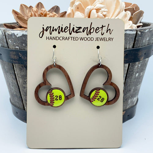 Softball Heart Earrings - Personalized OR Generic