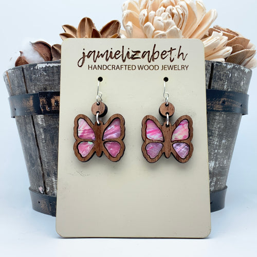 Petal Flutter Pink Butterfly - Earrings