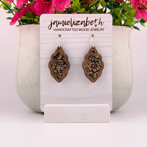 Tan Tooled Acrylic - Earrings