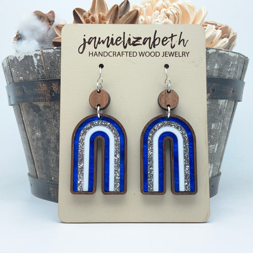 Blue and White Diamond Drop and Rainbow - Earrings