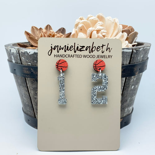 Personalized Number Basketball - Earrings