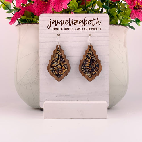 Tan Tooled Acrylic - Earrings