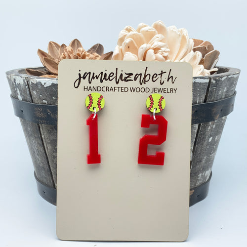 Personalized Number Softball - Earrings