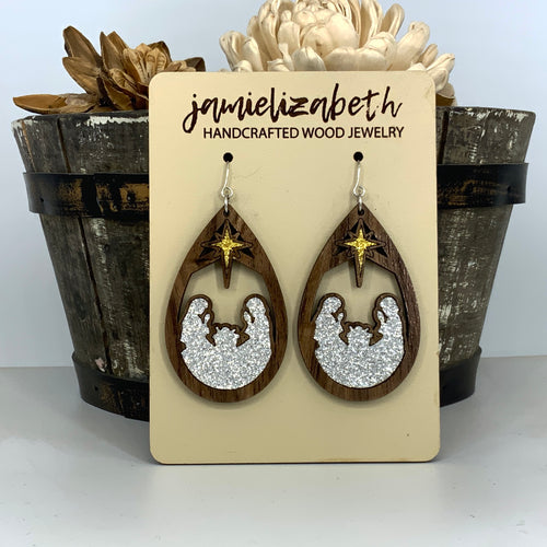 Manger Scene Glitter Teardrop Earrings (Vault)
