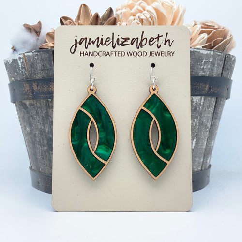 Swirly Green Marquise - Earrings