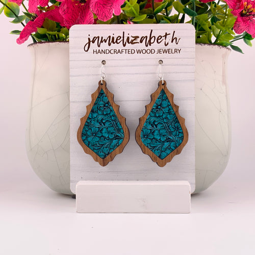 Turquoise Tooled Acrylic - Earrings