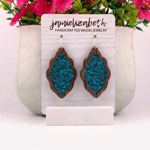 Turquoise Tooled Acrylic - Earrings