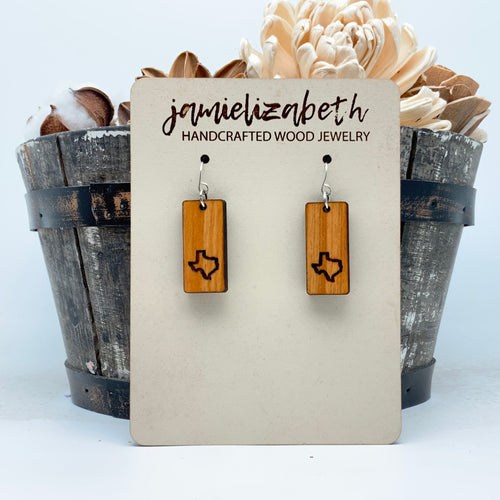 Salvaged Guadalupe River Cypress Wood - Texas - Bar Earrings
