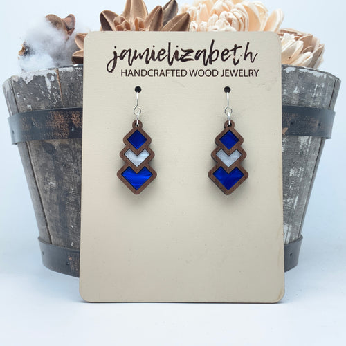 Blue and White Diamond Drop and Rainbow - Earrings