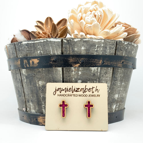 Deep Pink Glitter Tall Cross