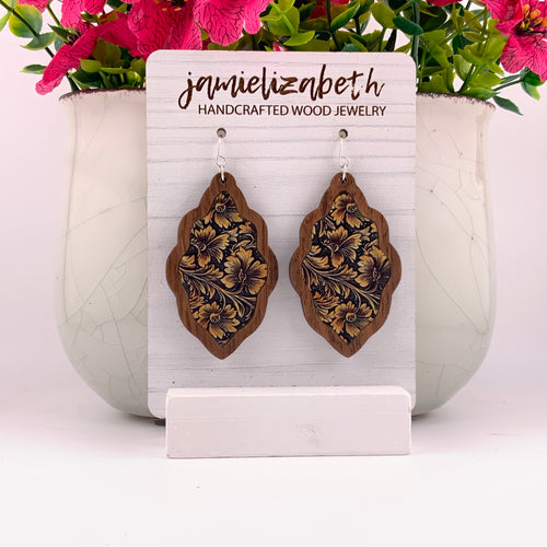 Tan Tooled Acrylic - Earrings