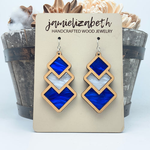 Blue and White Diamond Drop and Rainbow - Earrings