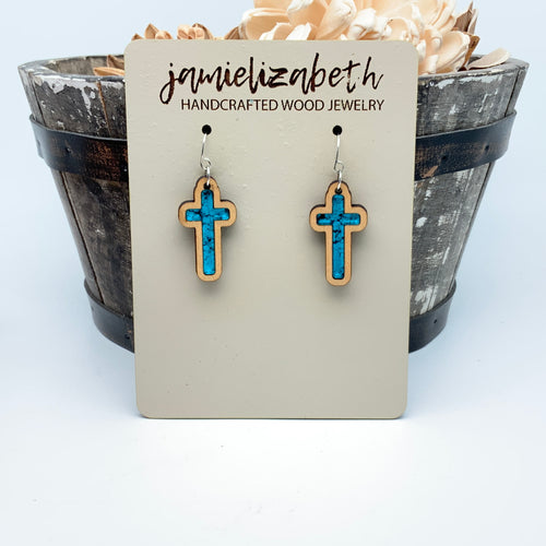Turquoise Print Cross - Earrings or Necklace