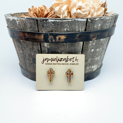 Sparkle Cross Acrylic - Tall Cross Earrings (Vault)