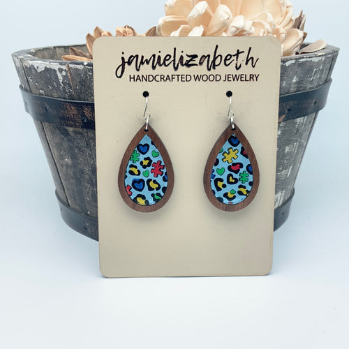 Leopard Puzzle Autism Awareness Earrings