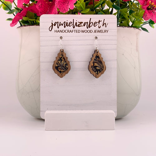 Tan Tooled Acrylic - Earrings