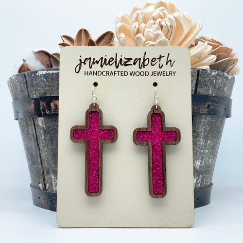Deep Pink Glitter Tall Cross