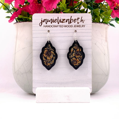 Tan Tooled Acrylic - Earrings