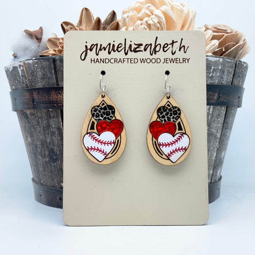Triple Heart Baseball Teardrops - Earrings
