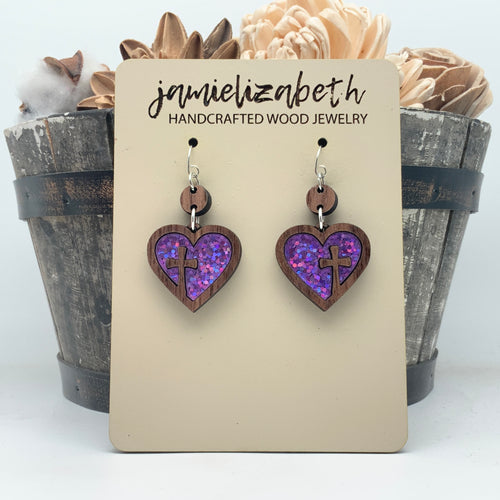 Heart Cross Hoop w/ Purple Acrylic - Earrings