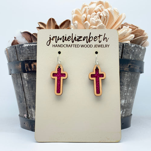 Deep Pink Glitter Tall Cross