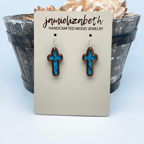 Turquoise Print Cross - Earrings or Necklace