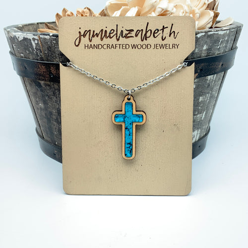 Turquoise Print Cross - Earrings or Necklace
