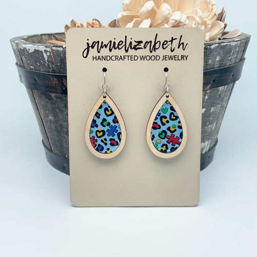 Leopard Puzzle Autism Awareness Earrings