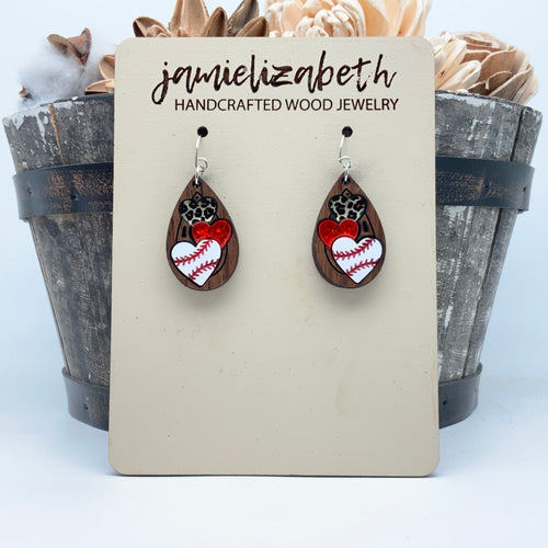 Triple Heart Baseball Teardrops - Earrings