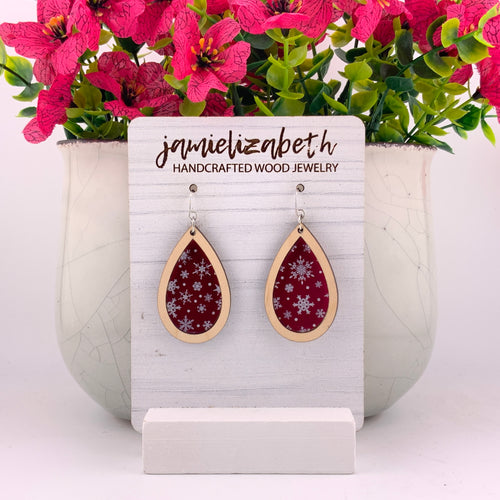 Maroon Snowflake Teardrops