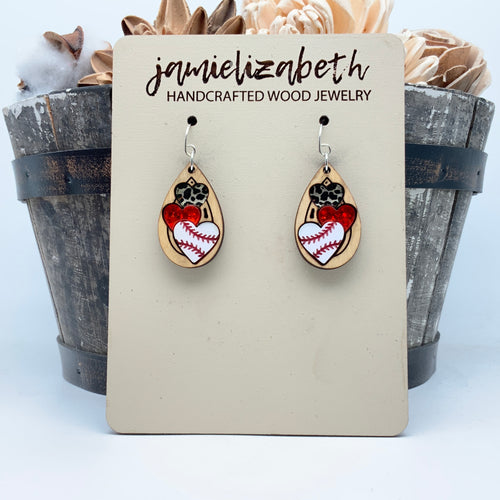 Triple Heart Baseball Teardrops - Earrings