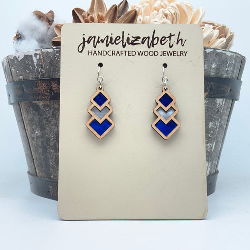 Blue and White Diamond Drop and Rainbow - Earrings