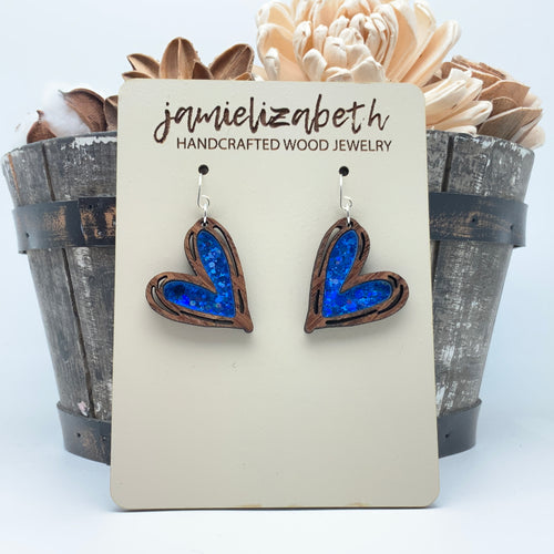 Deep Blue Mended Heart - Earrings