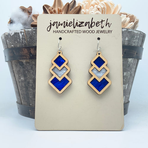 Blue and White Diamond Drop and Rainbow - Earrings