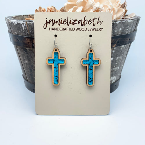 Turquoise Print Cross - Earrings or Necklace