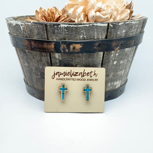 Turquoise Print Cross - Earrings or Necklace