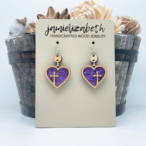 Heart Cross Hoop w/ Purple Acrylic - Earrings