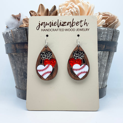 Triple Heart Baseball Teardrops - Earrings