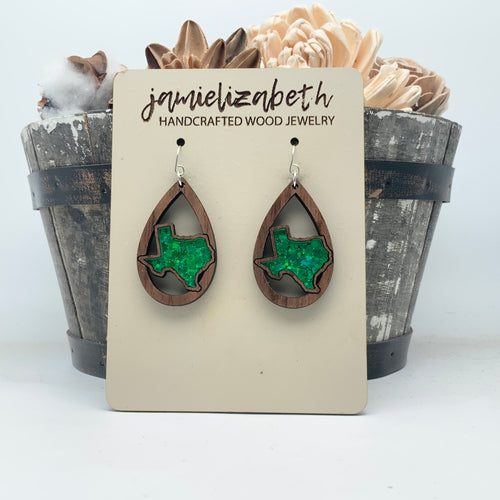 Texas Green Teardrops -Acrylic - Earring