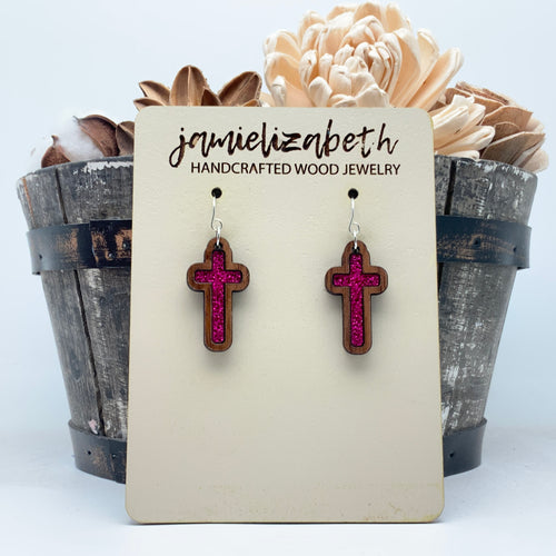 Deep Pink Glitter Tall Cross