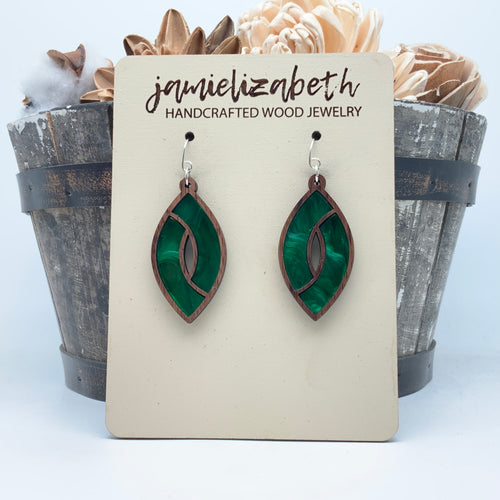 Swirly Green Marquise - Earrings