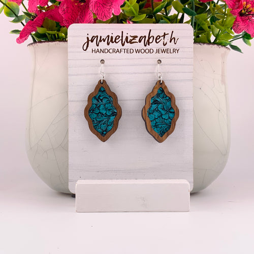 Turquoise Tooled Acrylic - Earrings