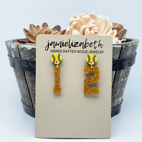 Personalized Number Softball - Earrings