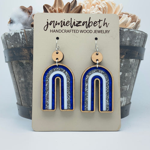 Blue and White Diamond Drop and Rainbow - Earrings