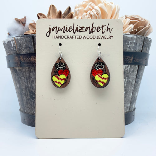 Triple Heart Softball Teardrops - Earrings