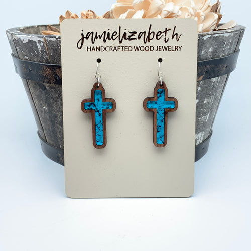Turquoise Print Cross - Earrings or Necklace