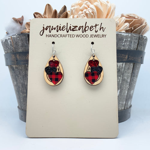 Triple Heart Red Plaid Acrylic - Earrings